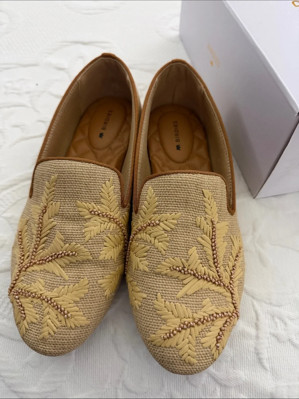 Birdies Beige Embroidered Slip-On Loafers